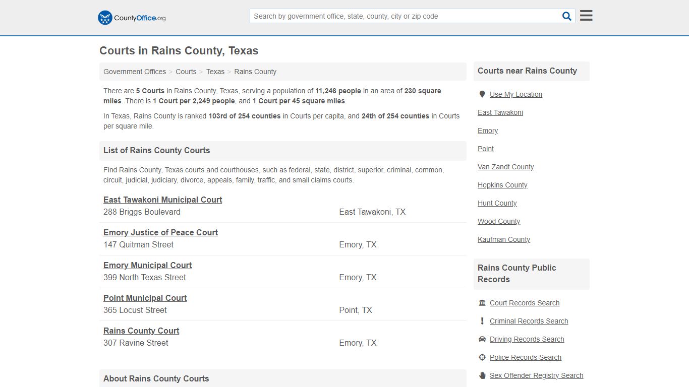 Courts - Rains County, TX (Court Records & Calendars)